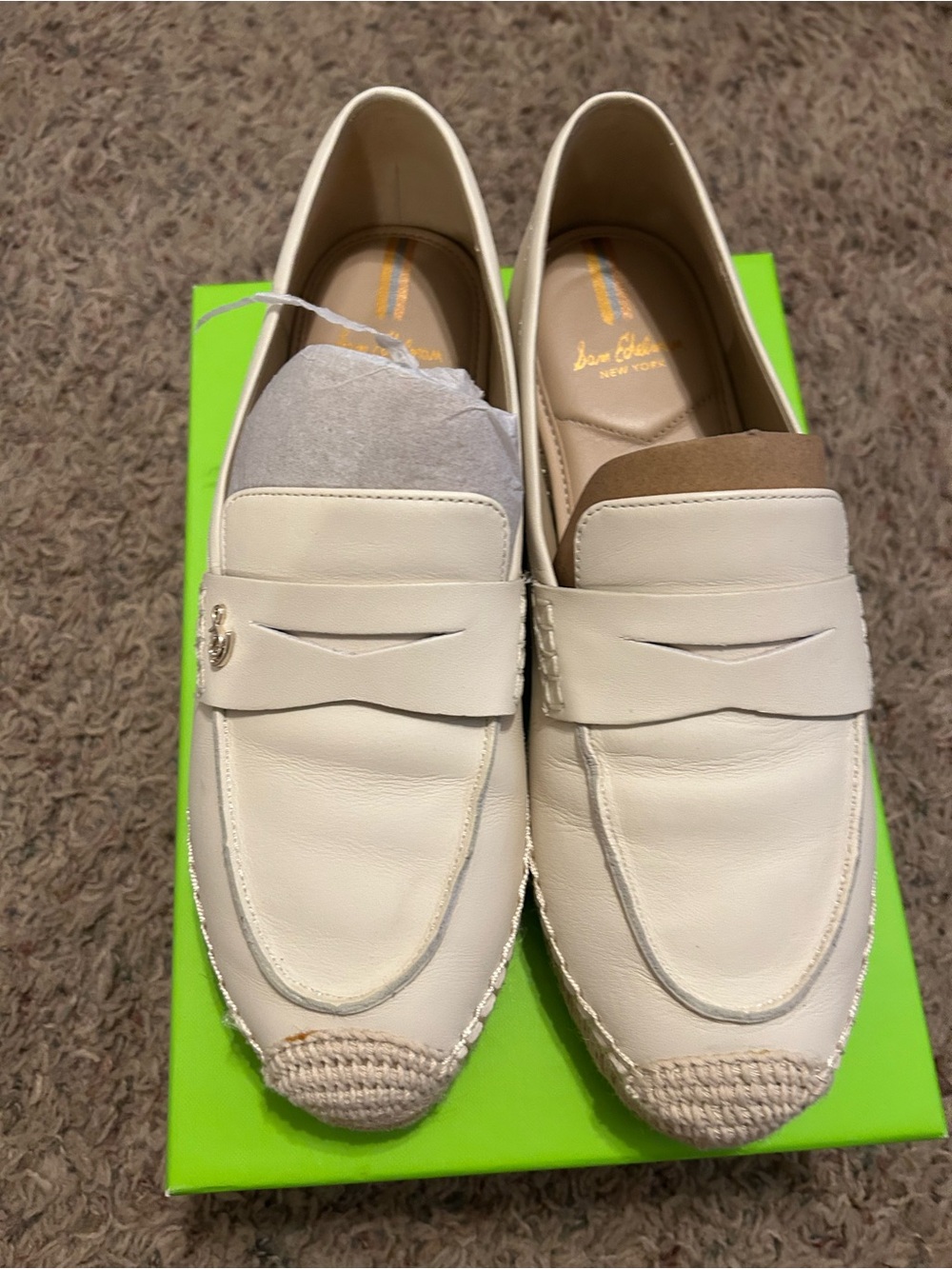 Sam Edelman Cream Leather Espadrille Loafers